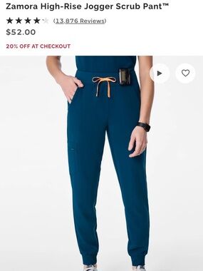 Figs Teal Jogger Scrub Pant with Orange Drawstring